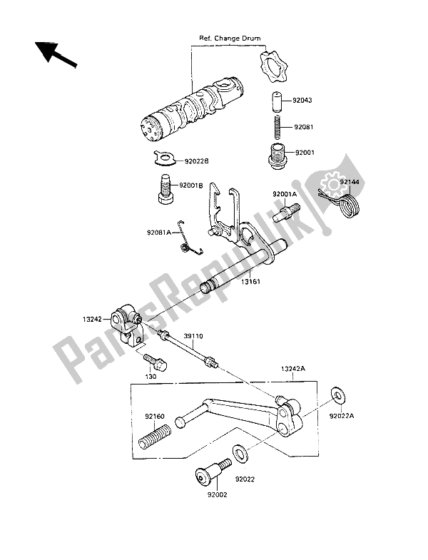 Todas as partes de Mecanismo De Mudança De Marcha do Kawasaki GPX 600R 1989