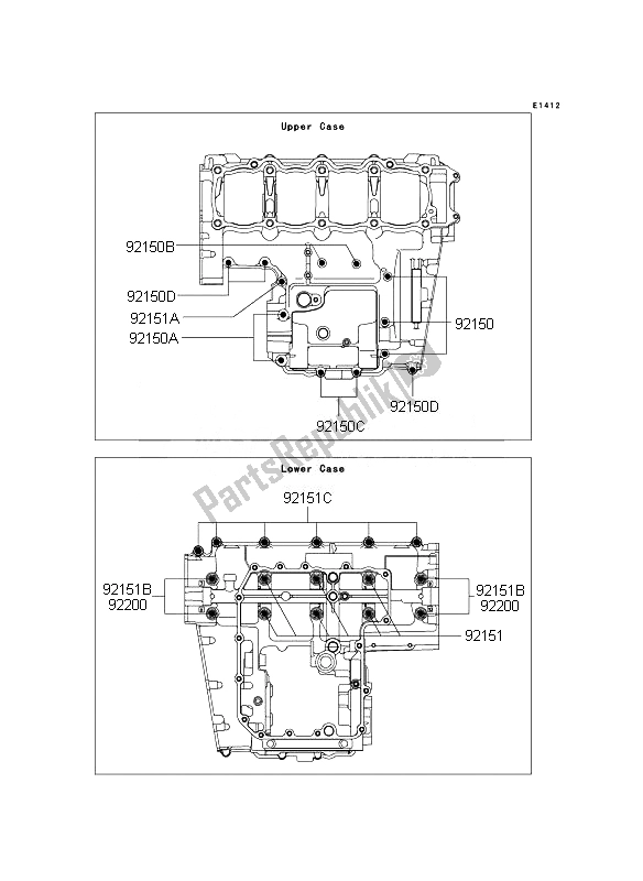 All parts for the Crankcase Bolt Pattern of the Kawasaki Z 1000 ABS 2007