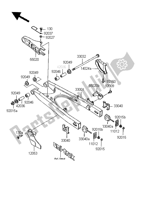 All parts for the Swingarm of the Kawasaki KMX 125 SW 1995