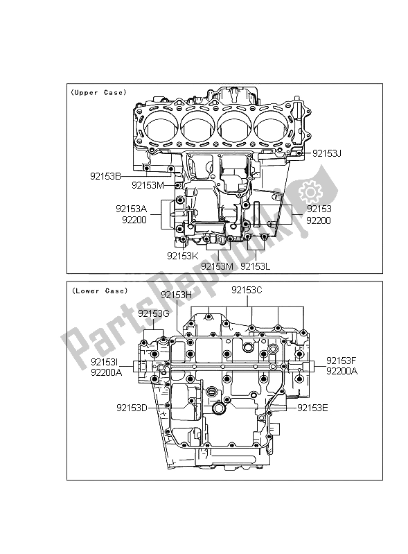 Tutte le parti per il Modello Del Bullone Del Basamento del Kawasaki ZZR 1400 ABS 2009
