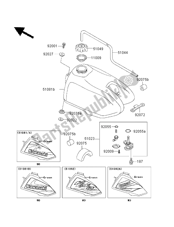 Alle onderdelen voor de Benzinetank van de Kawasaki KX 60 2001