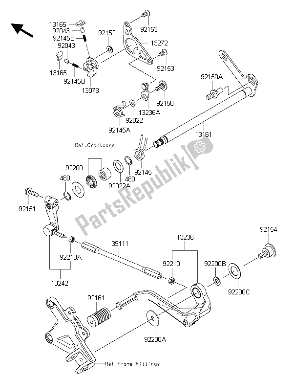 All parts for the Gear Change Mechanism of the Kawasaki Ninja ZX 10R 1000 2015