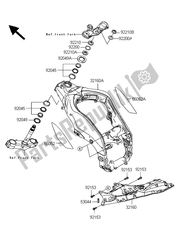 All parts for the Frame of the Kawasaki Ninja ZX 10R 1000 2007