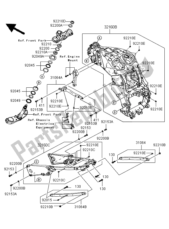 All parts for the Frame of the Kawasaki ZZR 1400 2007