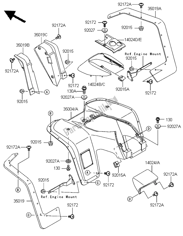 All parts for the Front Fender of the Kawasaki KLF 300 2006