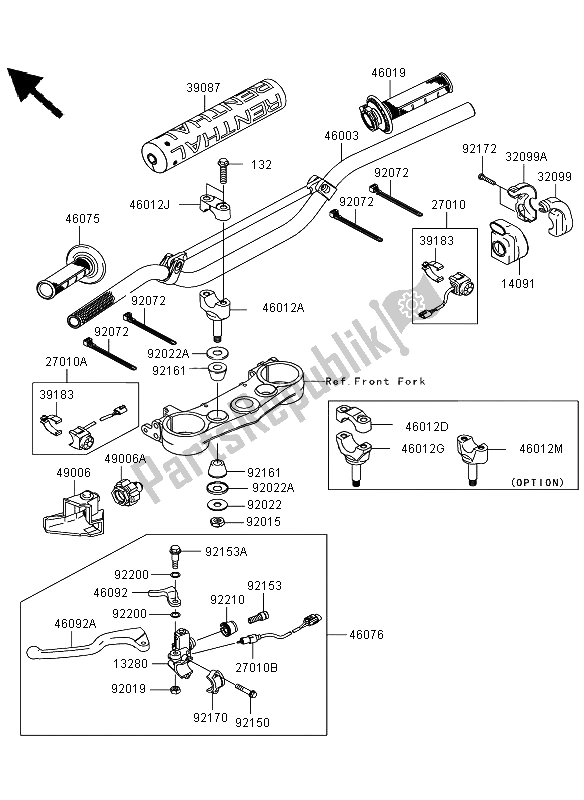 All parts for the Handlebar of the Kawasaki KLX 450R 2011