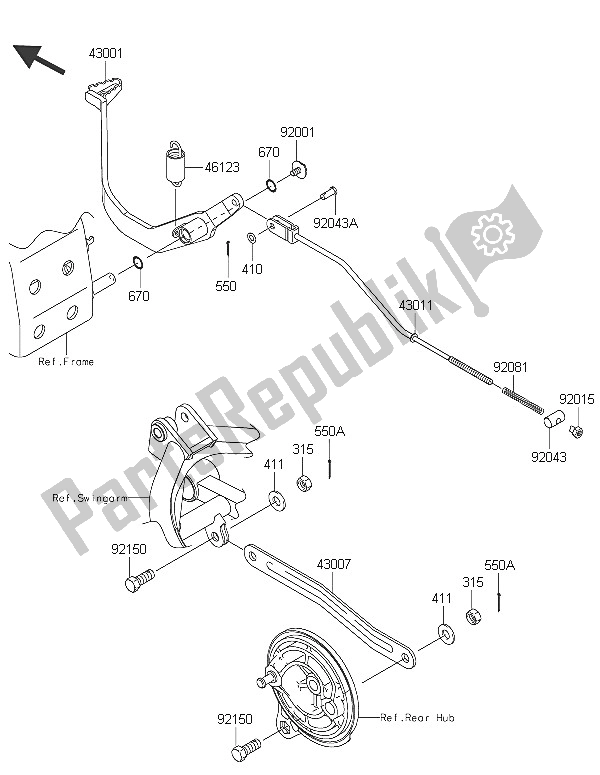 All parts for the Brake Pedal of the Kawasaki KLX 110 2016