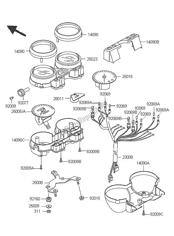 All parts for the Meter of the Kawasaki ER 5 500 2005