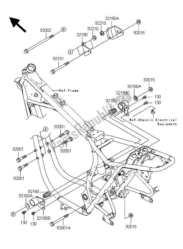 All parts for the Engine Mount of the Kawasaki W 650 2006