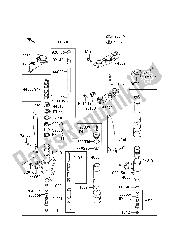 All parts for the Front Fork of the Kawasaki KX 125 1997