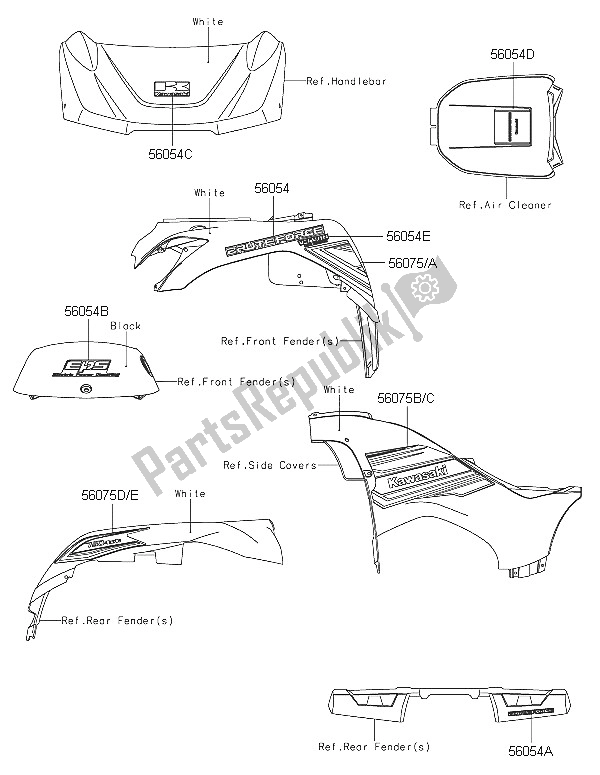 All parts for the Decals (white) of the Kawasaki Brute Force 750 4X4I EPS 2016