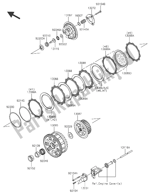 All parts for the Clutch of the Kawasaki Ninja H2 1000 2016