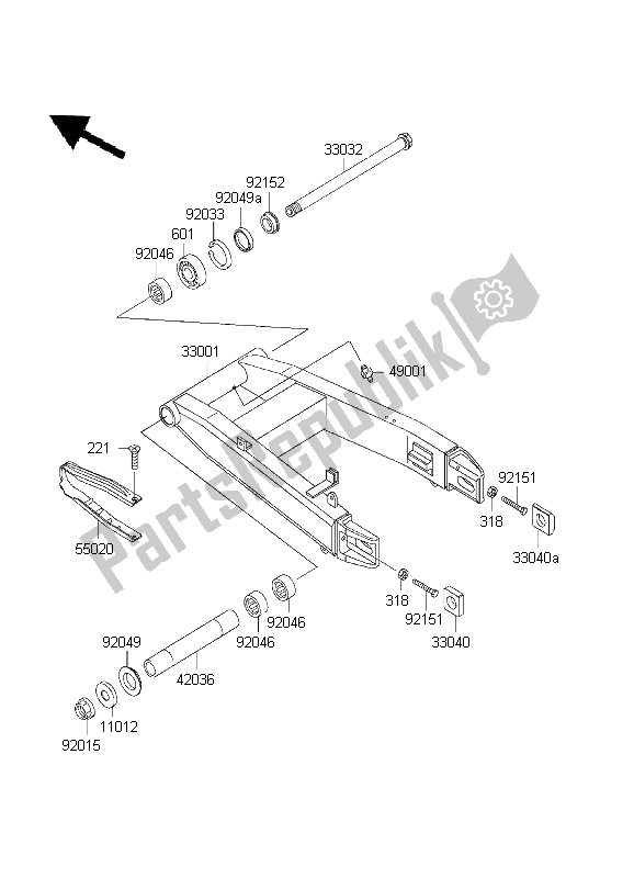 All parts for the Swingarm of the Kawasaki Ninja ZX 6R 600 2001