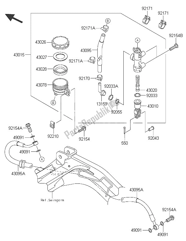 All parts for the Rear Master Cylinder of the Kawasaki ER 6N 650 2016