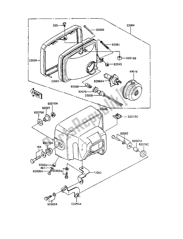 All parts for the Headlight(s) of the Kawasaki GPZ 305 Belt Drive 1989