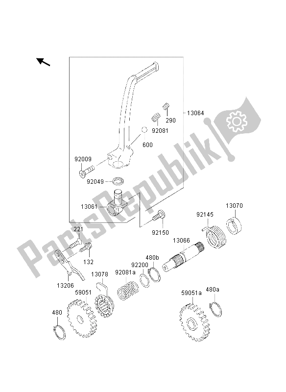 All parts for the Kickstarter Mechanism of the Kawasaki KX 85 LW 2002