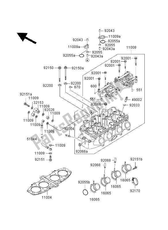 All parts for the Cylinder Head of the Kawasaki ZZR 600 2003