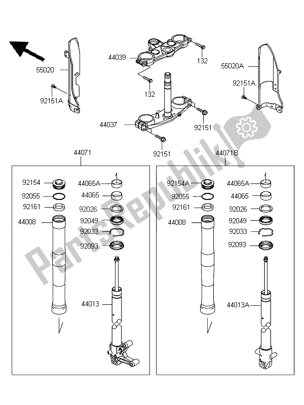 All parts for the Front Fork of the Kawasaki D Tracker 125 2011