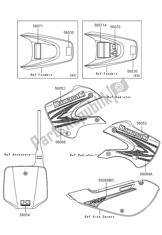 All parts for the Labels of the Kawasaki KX 65 2008