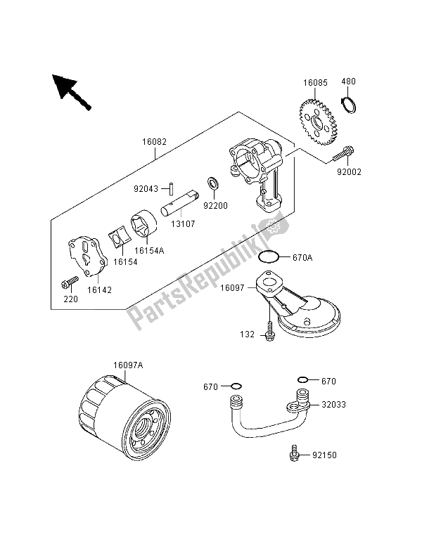 All parts for the Oil Pump of the Kawasaki GPZ 500S 1999