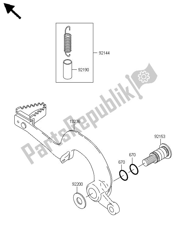 All parts for the Brake Pedal of the Kawasaki KX 250F 2008