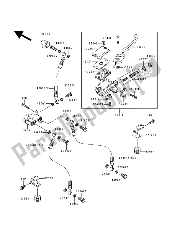 All parts for the Front Master Cylinder of the Kawasaki Zephyr 1100 1994