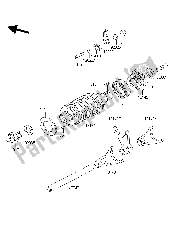 Toutes les pièces pour le Tambour De Changement De Vitesse Et Fourchette De Changement De Vitesse du Kawasaki Eliminator 125 2004