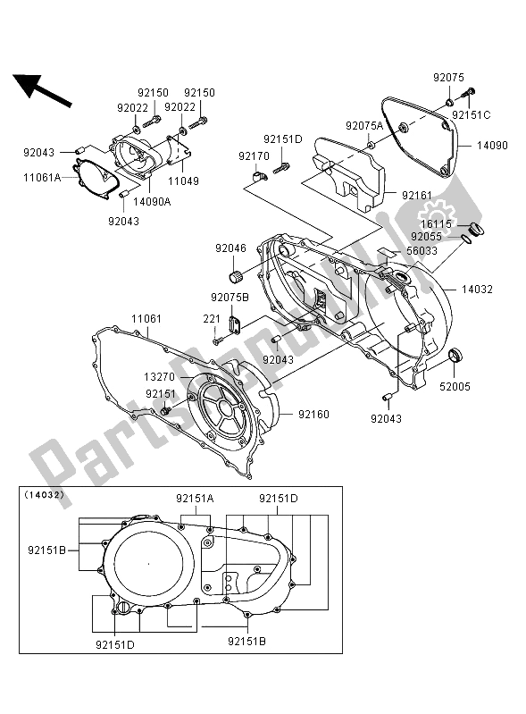 All parts for the Right Engine Covers of the Kawasaki VN 1500 Mean Streak 2002