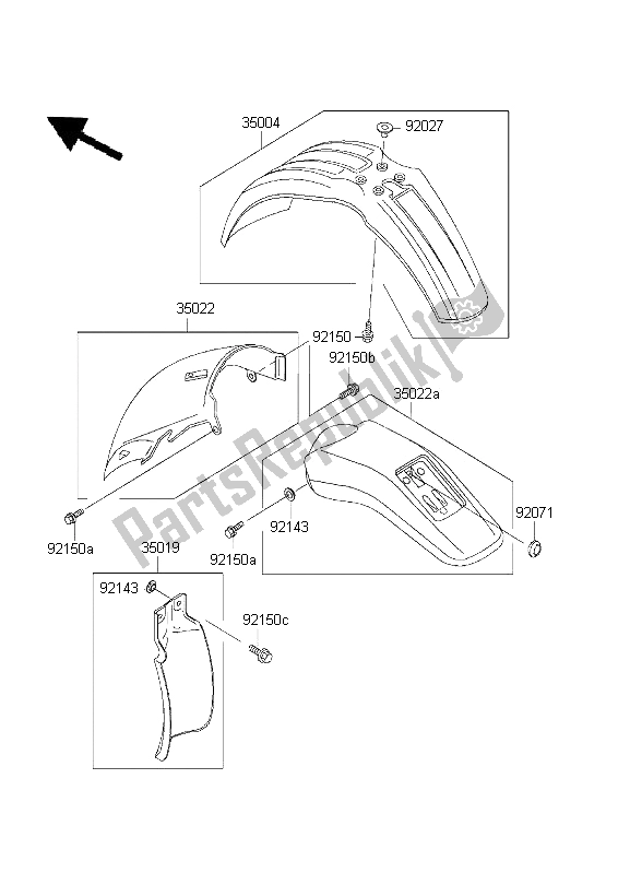 All parts for the Fenders of the Kawasaki KLX 300R 2001