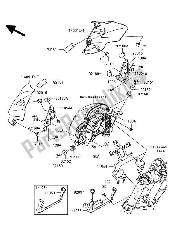 All parts for the Cowling of the Kawasaki ER 6N 650 2007