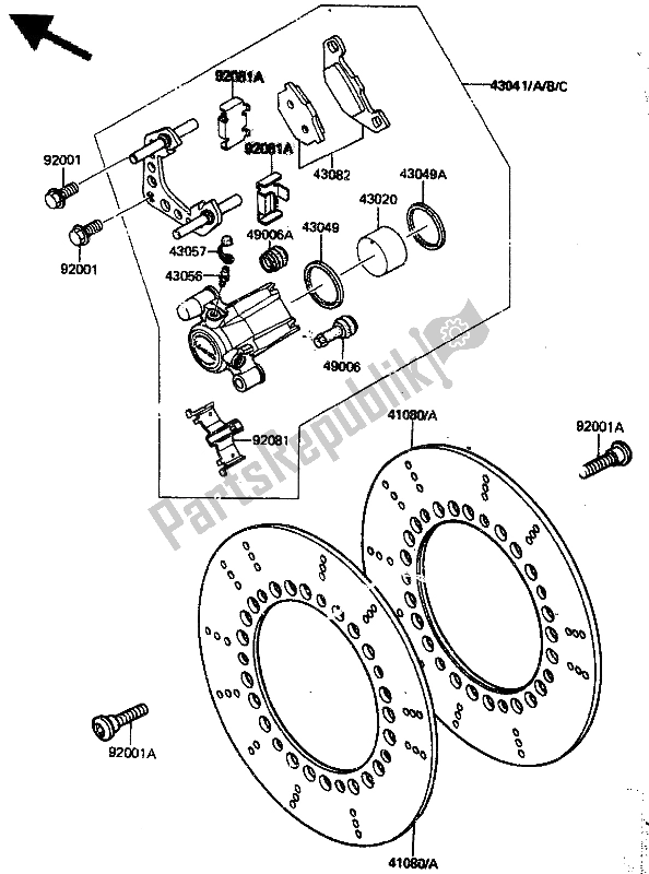 All parts for the Front Caliper of the Kawasaki ZN 1300 1985