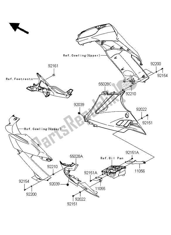 Alle onderdelen voor de Motorkap Zakt van de Kawasaki ER 6F ABS 650 2009