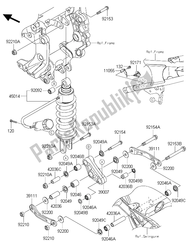 Alle onderdelen voor de Ophanging En Schokdemper van de Kawasaki 1400 GTR ABS 2016