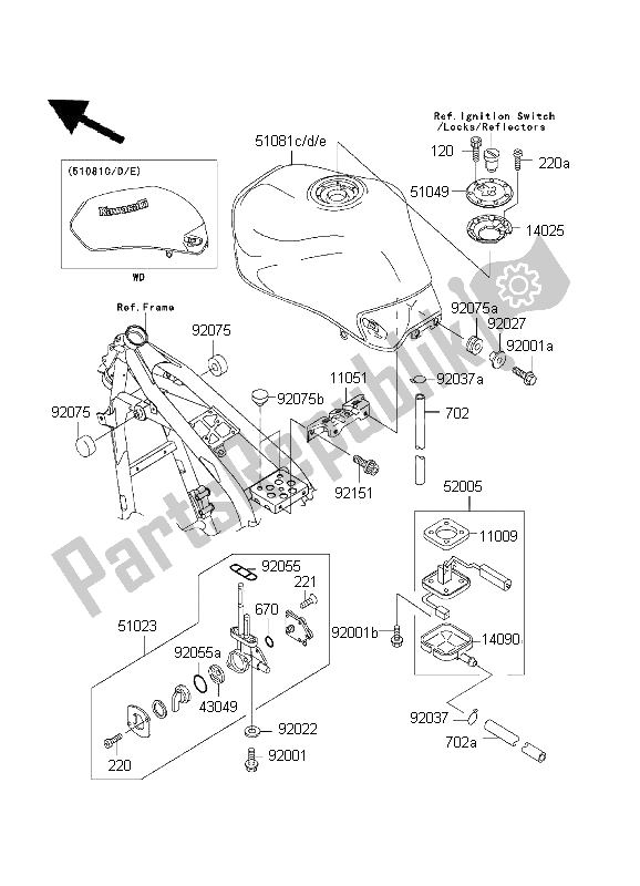 Tutte le parti per il Serbatoio Di Carburante del Kawasaki ZR 7S 750 2001