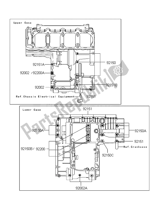 Tutte le parti per il Modello Del Bullone Del Basamento del Kawasaki ZRX 1200R 2004