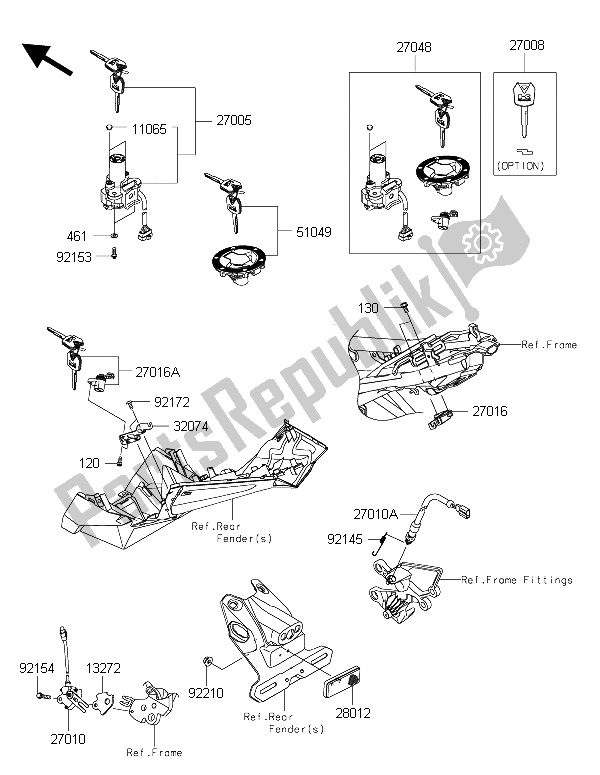 All parts for the Ignition Switch of the Kawasaki Ninja 250 SL 2015