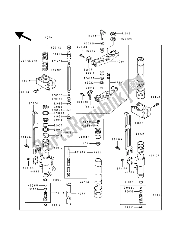 All parts for the Front Fork of the Kawasaki KX 250 1993