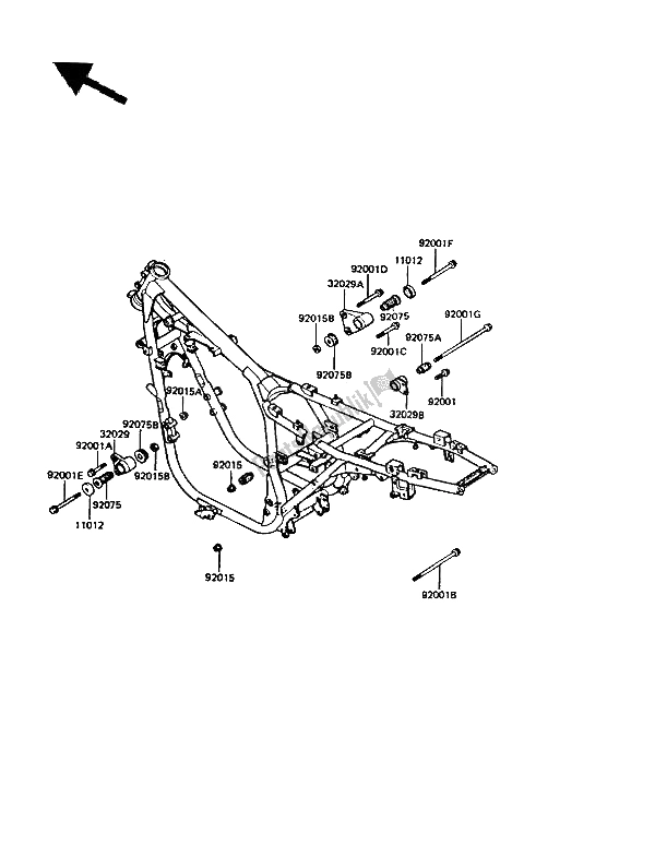 All parts for the Frame Fittings of the Kawasaki GPZ 550 1987