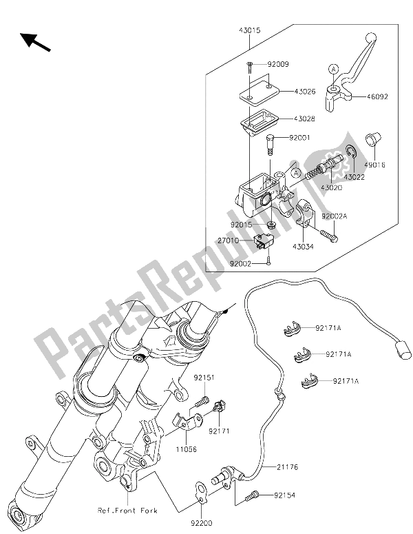 All parts for the Front Master Cylinder of the Kawasaki Z 300 ABS 2015