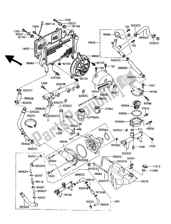 Tutte le parti per il Termosifone del Kawasaki GPZ 900R 1989