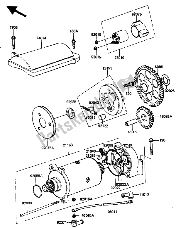 Alle onderdelen voor de Startmotor van de Kawasaki ZN 1300 1986