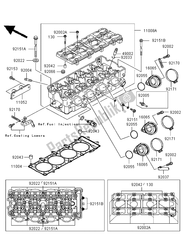 All parts for the Cylinder Head of the Kawasaki Ninja ZX 12R 1200 2002