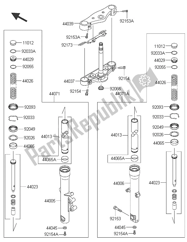 All parts for the Front Fork of the Kawasaki Vulcan 900 Custom 2016