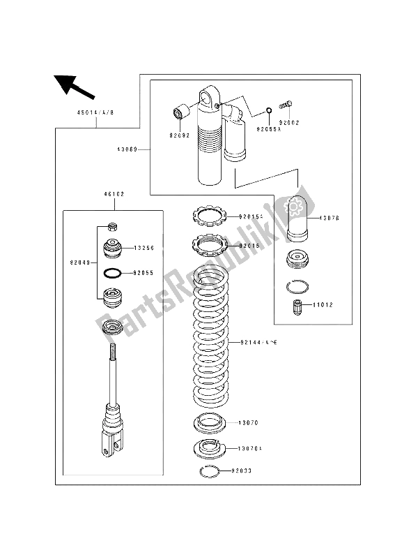 Alle onderdelen voor de Schokdemper van de Kawasaki KDX 200 1989