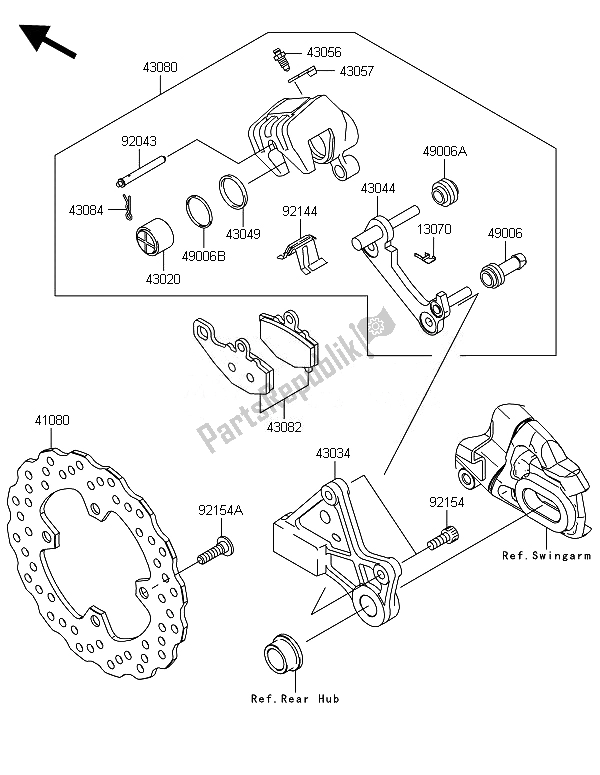 All parts for the Rear Brake of the Kawasaki ER 6N 650 2014