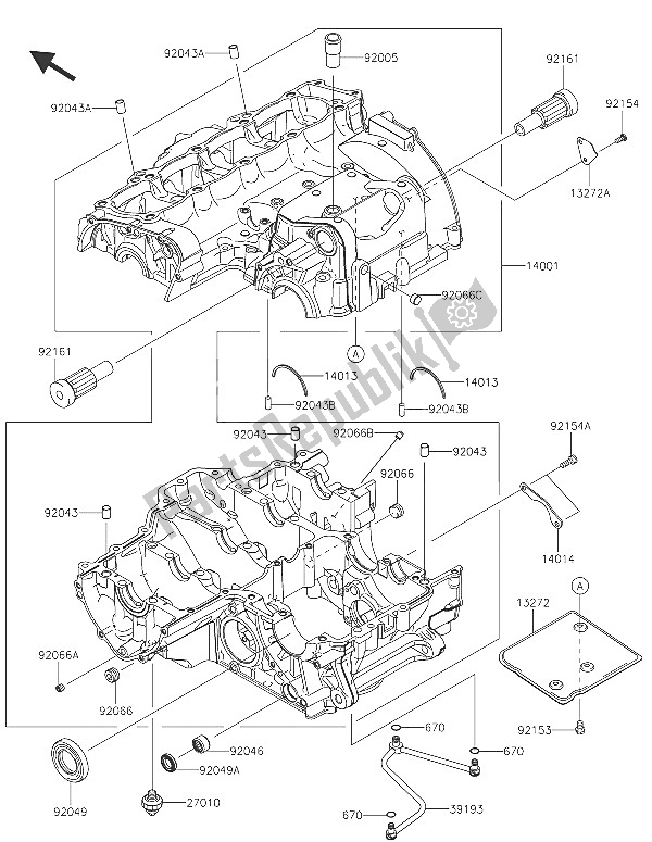 All parts for the Crankcase of the Kawasaki Z 1000 ABS 2016