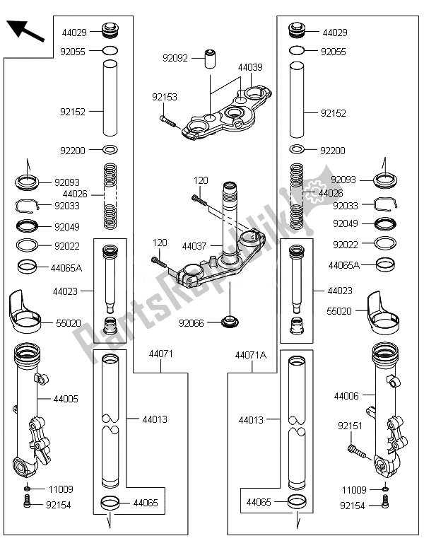 Toutes les pièces pour le Fourche Avant du Kawasaki ER 6F 650 2014