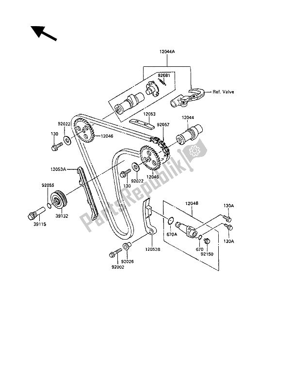 Toutes les pièces pour le Arbre à Cames Et Tendeur du Kawasaki KLR 250 1992