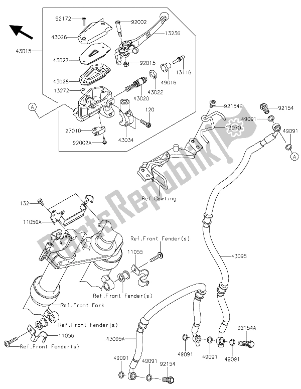 Wszystkie części do Przedni Cylinder G?ówny Kawasaki ER 6N 650 2015