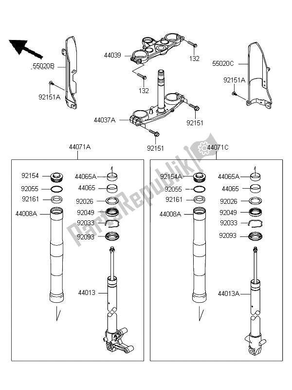 All parts for the Front Fork of the Kawasaki D Tracker 125 2012